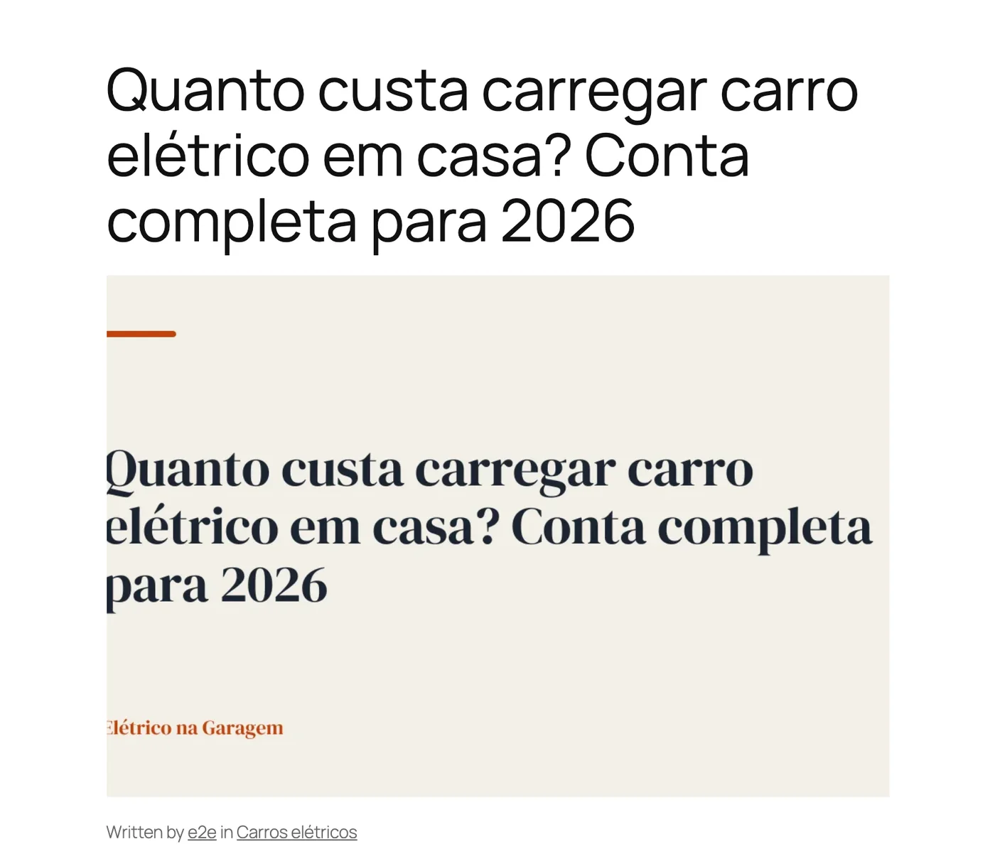 O artigo publicado no blog Elétrico na Garagem, com título e imagem destacada